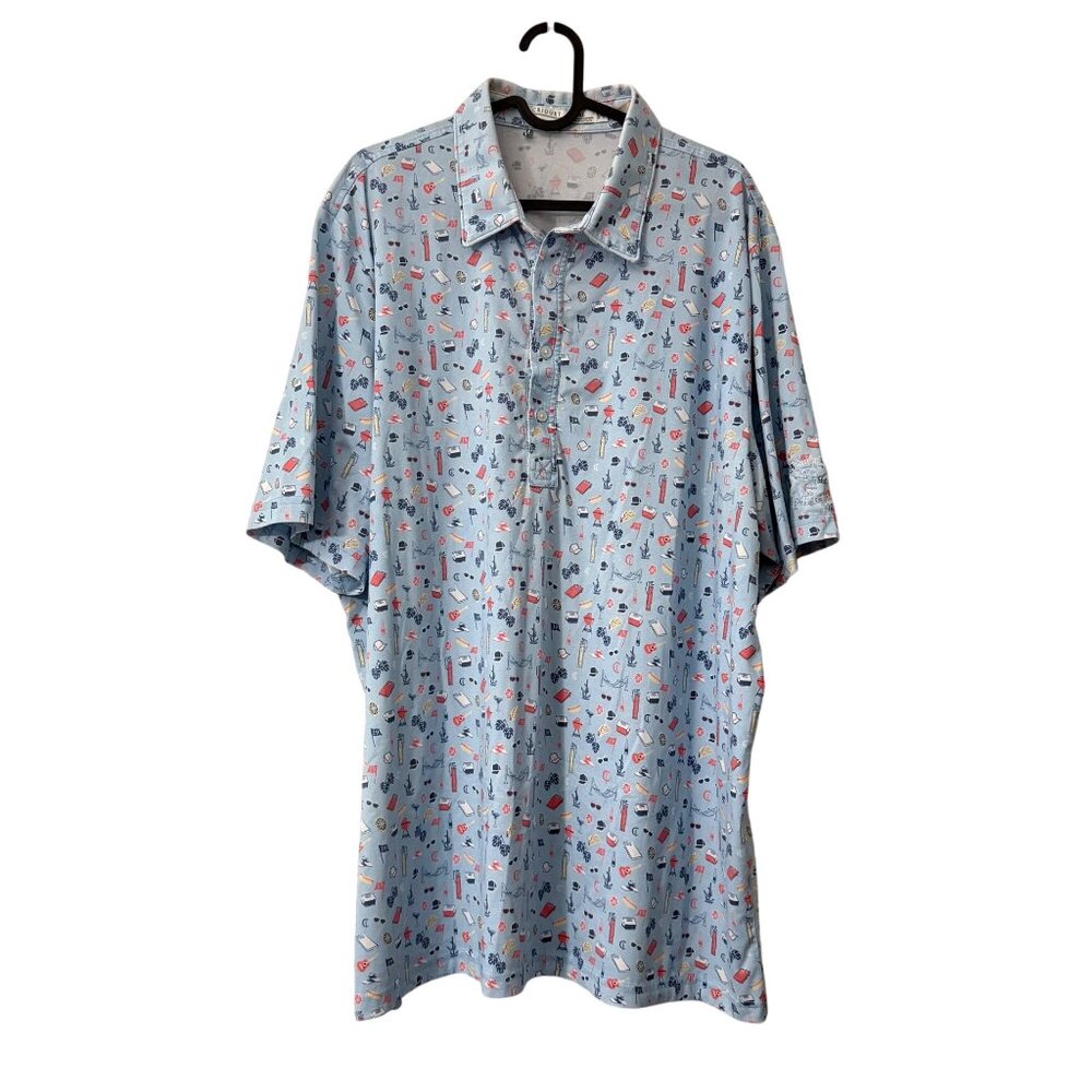 Criquet Blue Golf Summer Picnic Novelty Print Short Sleeve Polo Shirt Mens 2XL